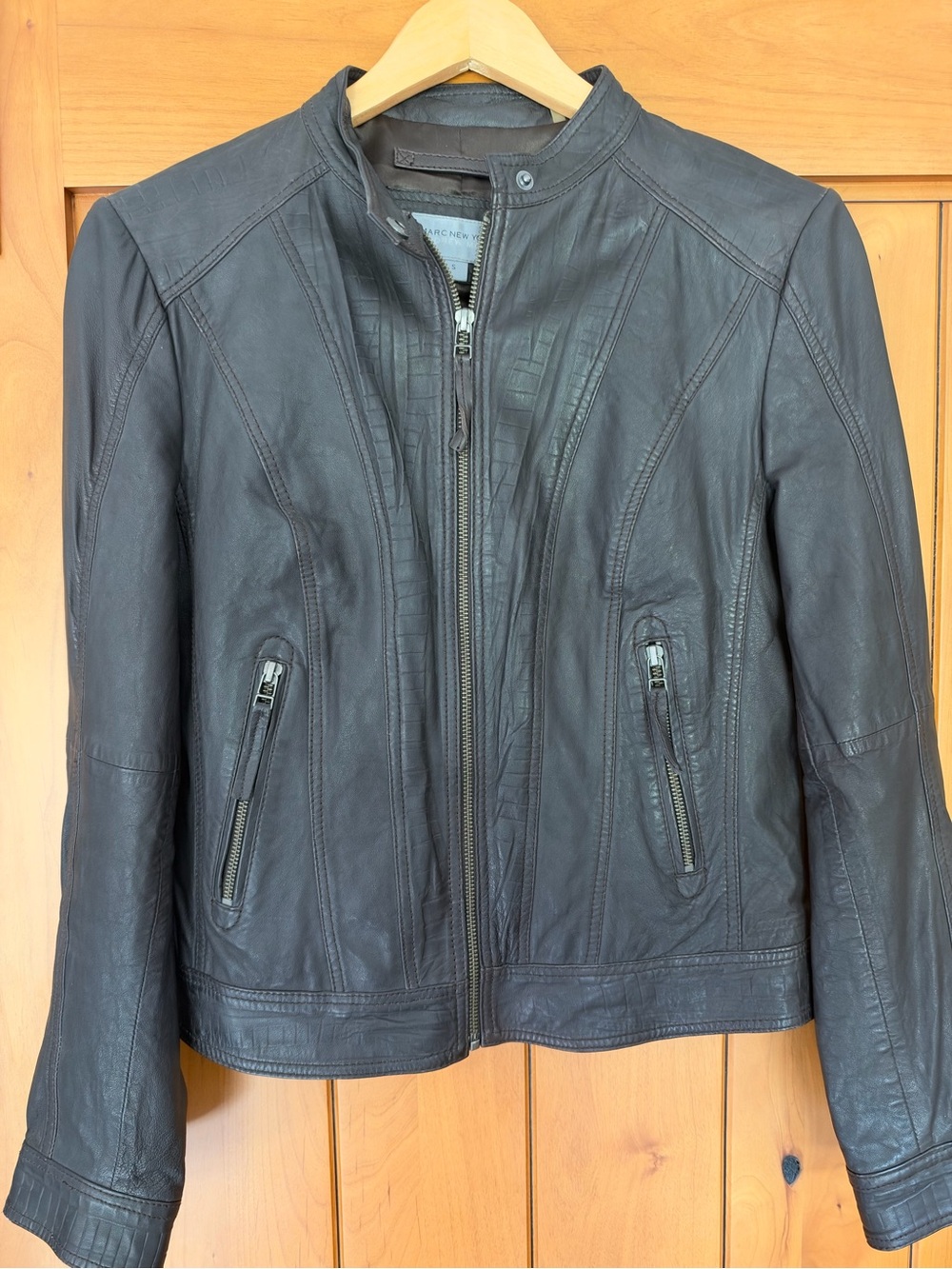 Marc New York Black Leather Zip Jacket with Stand Collar